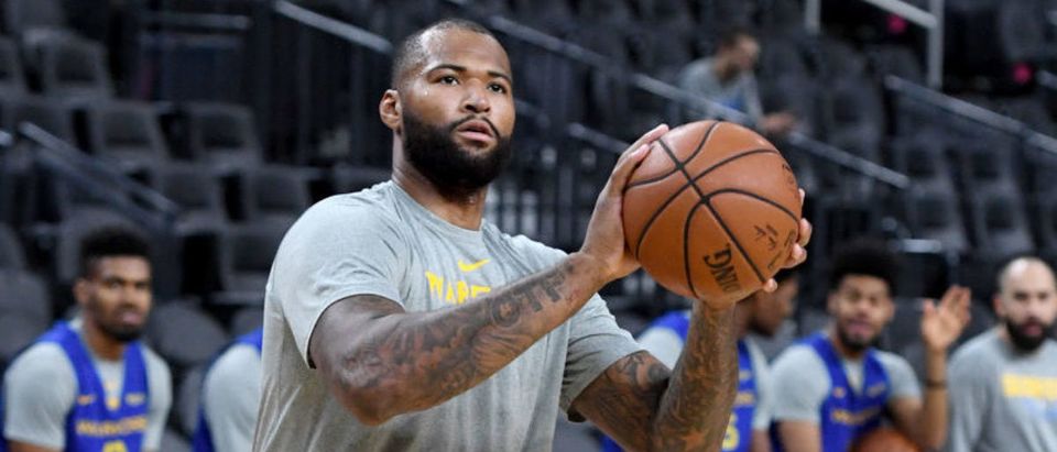 LAS VEGAS, NEVADA - OCTOBER 10: DeMarcus Cousins #0 of the Golden State Warriors attends a shootaround ahead of the team's preseason game against the Los Angeles Lakers at T-Mobile Arena on October 10, 2018 in Las Vegas, Nevada. (Photo by Ethan Miller/Getty Images)