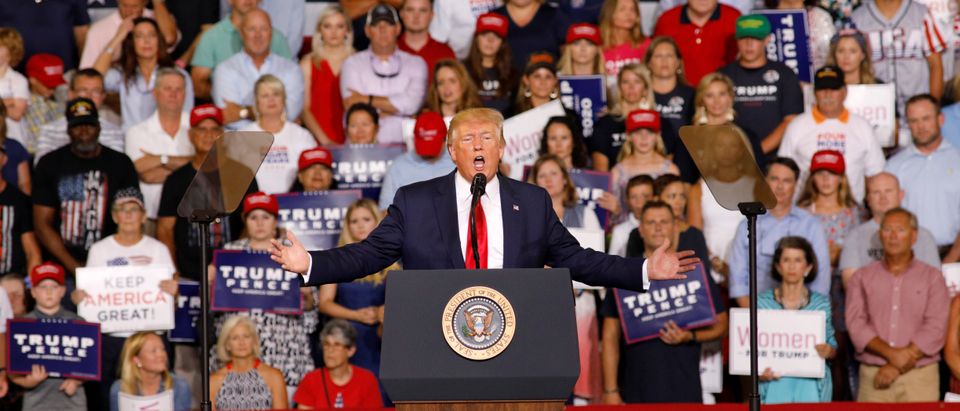 U.S. President Trump speaks about U.S. Representative Omar at campaign rally in Greenville