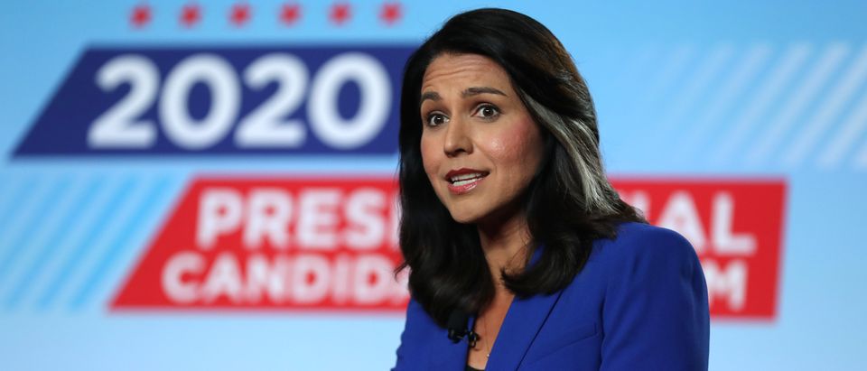 CEDAR RAPIDS, IOWA - JULY 17: Democratic presidential candidate U.S. Rep. Tulsi Gabbard (D-HI) speaks during the AARP and The Des Moines Register Iowa Presidential Candidate Forum on July 17, 2019 in Cedar Rapids, Iowa. Twenty democratic presidential hopefuls are participating in the AARP and Des Moines Register candidate forums that will feature four candidates per forum that are being to be held in cities across Iowa over five days. (Photo by Justin Sullivan/Getty Images)