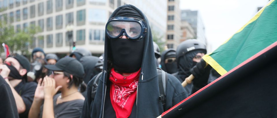 Member of Antifa protest in Washington, U.S., August 12, 2018. (REUTERS/Jim Bourg)