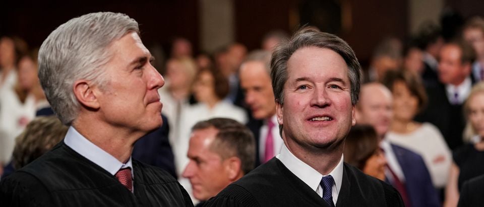 FEBRUARY 5, 2019 - WASHINGTON, DC: Supreme Court justices Neil Gorsuch, left, and Brett Kavanaugh at the Capitol in Washington, DC on February 5, 2019. Doug Mills/Pool via REUTERS
