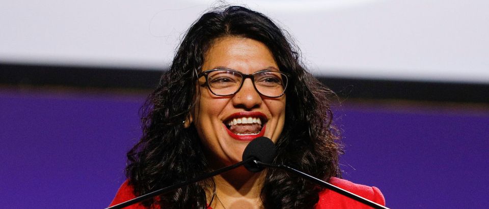 U.S. Rep. Rashida Tlaib speaks at the opening plenary session of the NAACP 110th National Convention at the COBO Center on July 22, 2019 in Detroit, Michigan. (Photo by Bill Pugliano/Getty Images)
