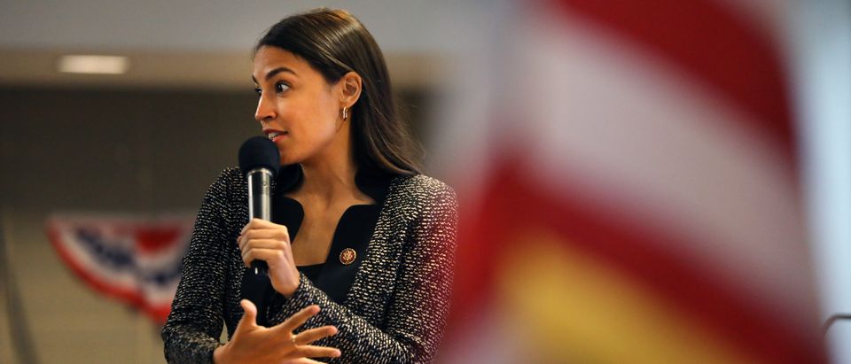 Rep. Alexandria Ocasio-Cortez (D-NY) speaks at a public housing town hall in a New York City Housing Authority (NYCHA) residence on August 29, 2019. (Spencer Platt/Getty Images)