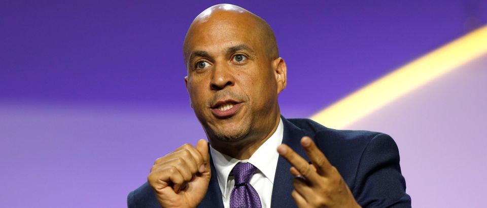 Democratic U.S. Presidential candidate Senator Cory Booker addresses the audience during the Presidential candidate forum at the annual convention of the National Association for the Advancement of Colored People (NAACP), in Detroit, Michigan, U.S., July 24, 2019. REUTERS/Rebecca Cook