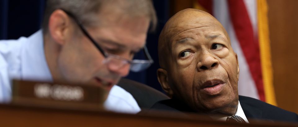 House Oversight and Government Reform Committee Chairman Elijah Cummings (D-MD) (R) listens to ranking member Rep. Jim Jordan (R-OH) deliver an opening statement during a hearing on drug pricing in the Rayburn House Office building on Capitol Hill July 26, 2019 in Washington, D.C. (Photo by Chip Somodevilla/Getty Images)