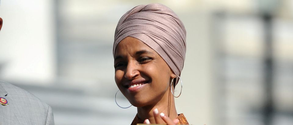 Rep. Ilhan Omar (D-MN) attends a press event on the first 200 days of the 116th Congress at the U.S. Capitol in Washington, U.S., July 25, 2019. REUTERS/Mary F. Calvert