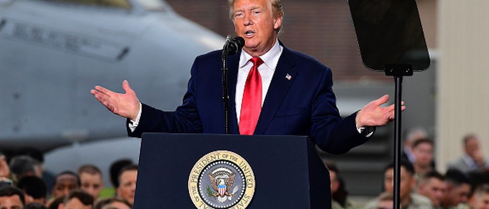 President Donald Trump speaks to U.S. troops at the Osan Airbase on June 20, 2019 in Pyeongtaek, South Korea