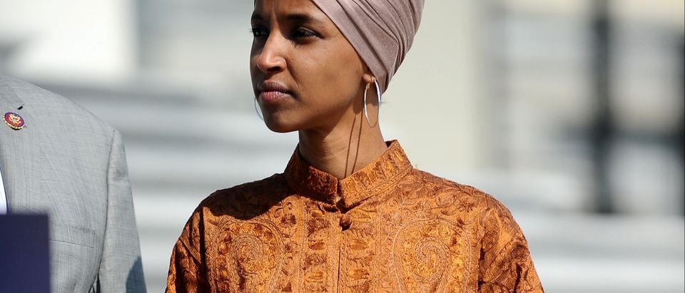 Rep. Ilhan Omar attends a press event on the first 200 days of the 116th Congress at the U.S. Capitol in Washington, U.S., July 25, 2019. REUTERS/Mary F. Calvert