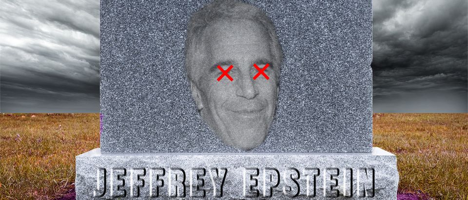 Fictionalized Jeffrey Epstein Gravestone (Getty Images, Daily Caller)