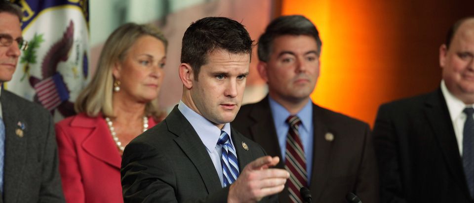 Rep. Adam Kinzinger (R-IL) (C) hosts a news conference on the payroll tax vote with fellow House Republican freshmen (L-R) Rep. Joe Heck (R-NV), Rep. Ann Marie Buerkle (R-NY), Rep. Cory Gardner (R-CO) and Rep. Tom Reed (R-NY) at the U.S. Capitol December 19, 2011 in Washington, DC. (Photo by Chip Somodevilla/Getty Images)