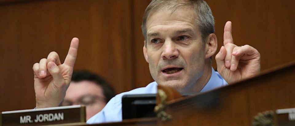 Committee ranking member Rep. Jim Jordan (R-OH) questions acting Homeland Security Secretary Kevin McAleenan while he testifies before the House Oversight and Reform Committee on July 18, 2019 in Washington, DC