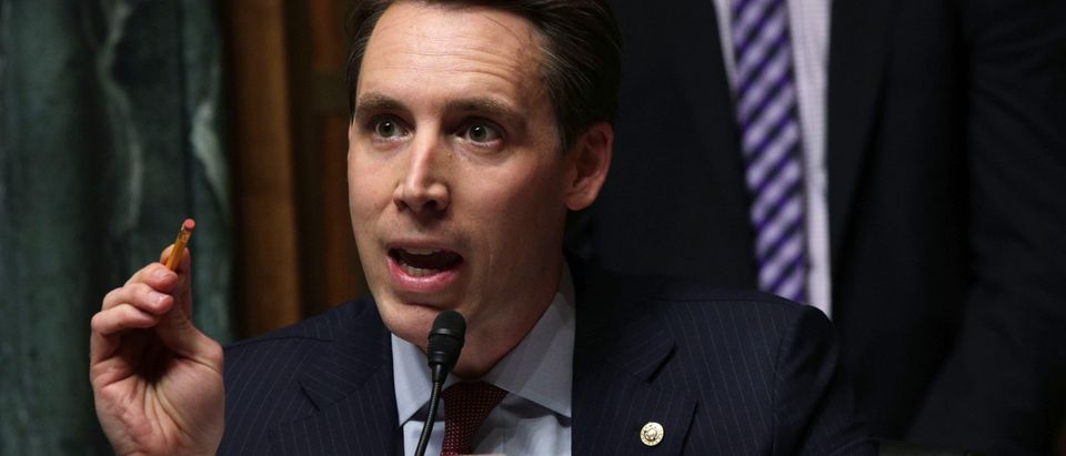 WASHINGTON, DC - MARCH 12: U.S. Sen. Josh Hawley (R-MO) speaks during a hearing before the Senate Judiciary Committee March 12, 2019 on Capitol Hill in Washington, DC. The committee held a hearing on "GDPR (EU General Data Protection Regulation) &amp; CCPA (California Consumer Privacy Act): Opt-ins, Consumer Control, and the Impact on Competition and Innovation." (Photo by Alex Wong/Getty Images)