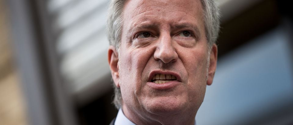 New York City Mayor Bill de Blasio speaks to the press following a visit to the Cayuga Center in East Harlem, a facility currently accepting children separated from their families at the southern border, June 20, 2018 in New York City. (Drew Angerer/Getty Images)