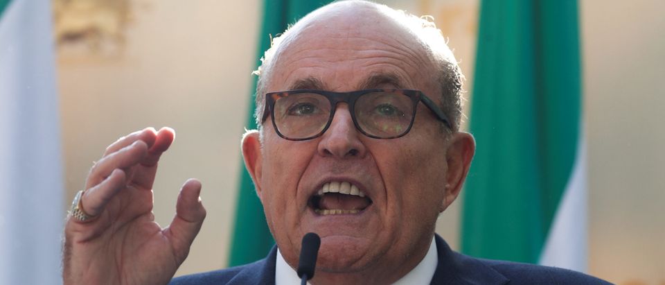 Former New York City Mayor Rudy Giuliani speaks during a rally to support a leadership change in Iran outside the U.N. headquarters in New York City