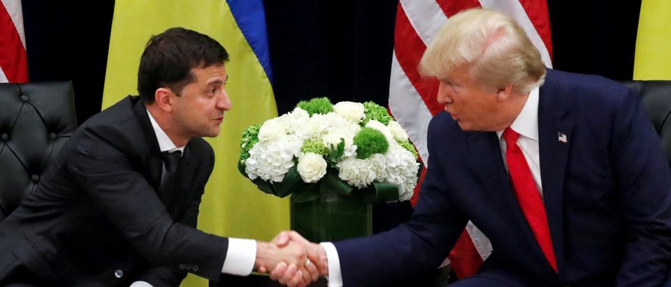 Ukraine's President Volodymyr Zelenskiy greets U.S. President Donald Trump during a bilateral meeting on the sidelines of the 74th session of the United Nations General Assembly (UNGA) in New York City, New York, U.S., Sept. 25, 2019. (REUTERS/Jonathan Ernst)