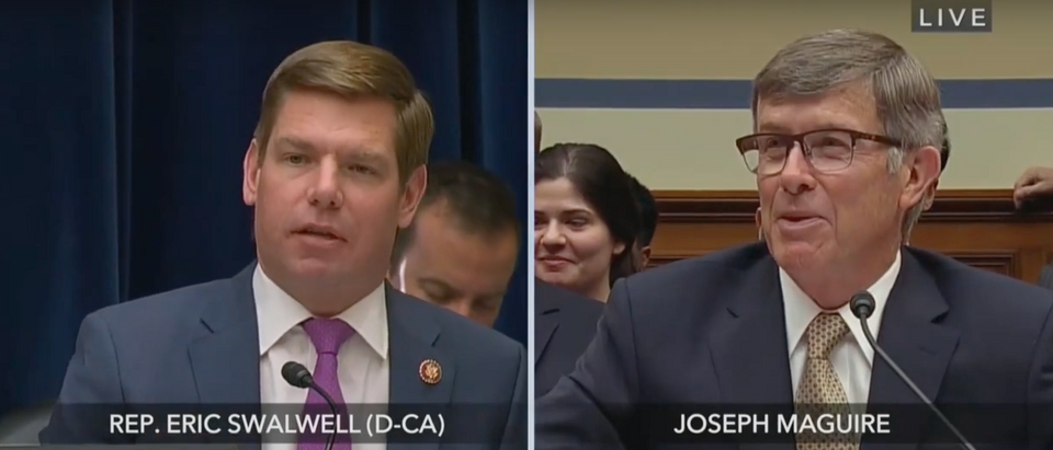 Acting DNI Maguire accidentally calls Rep. Swalwell "congresswoman." (CSPAN Screenshot Acting DNI Maguire Testifies on Whistleblower Complaint)