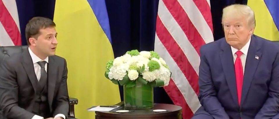 Donald Trump and Ukrainian President Volodymyr Zelensky speak at UN General Assembly, Sept. 25, 2019. (YouTube screen capture)
