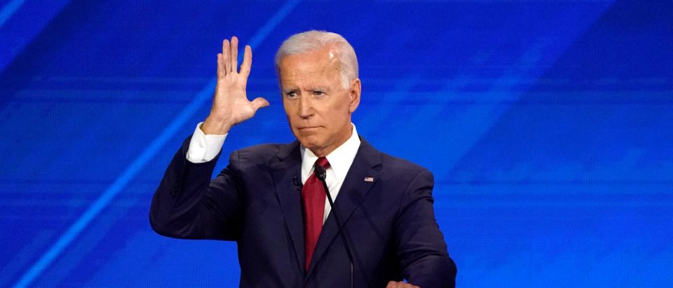 FILE PHOTO: Former Vice President Joe Biden gestures during the 2020 Democratic U.S. presidential debate in Houston