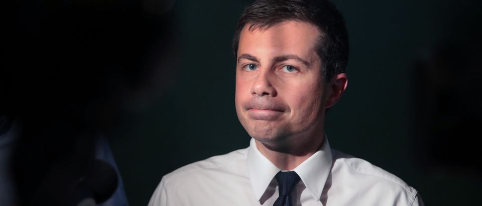 Democratic presidential candidate South Bend, Indiana, Mayor Pete Buttigieg fields questions from the media following an event at the University of Chicago on Oct. 18, 2019 in Chicago, Illinois. (Photo by Scott Olson/Getty Images)