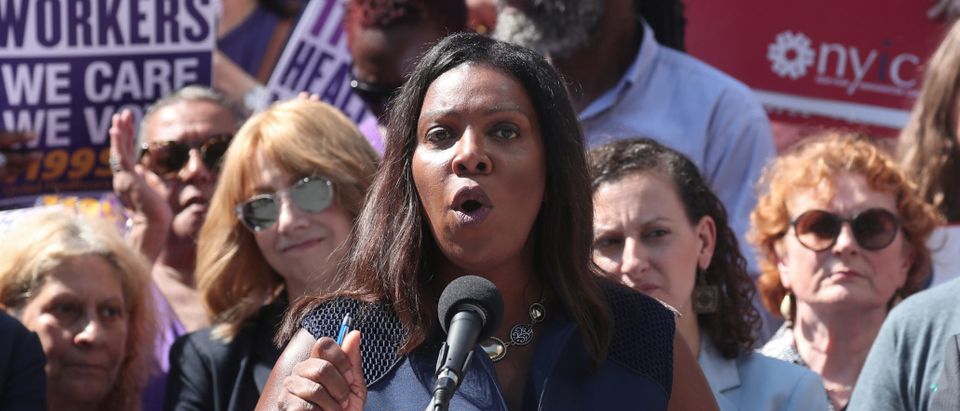 New York State Attorney General Letitia James makes an announcement regarding U.S. President Trump's public charge rule during a news conference in New York
