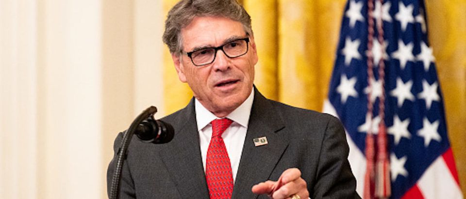 United States Secretary of Energy Rick Perry speaking about America's Environmental Leadership in the East Room of the White House in Washington, DC