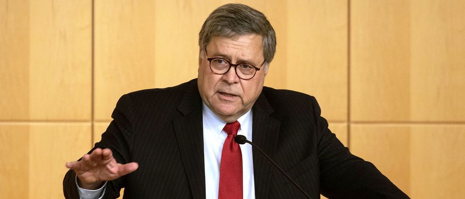 Attorney General William Barr speaks at the Securities and Exchange Commission's criminal coordination conference in Washington, DC, on October 3, 2019. (Nicholas Kamm/AFP/Getty Images)