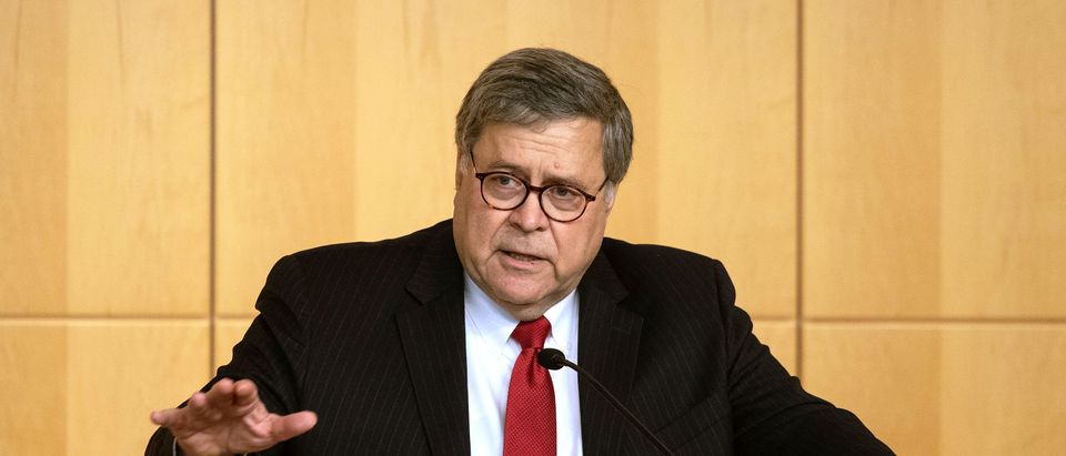 Attorney General William Barr speaks at the Securities and Exchange Commission's criminal coordination conference in Washington, DC, on October 3, 2019. (Nicholas Kamm/AFP/Getty Images)