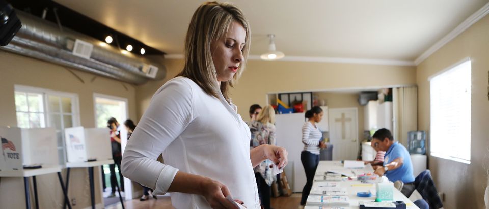 Democratic Congressional candidate Katie Hill casts her ballot while voting in California's 25th Congressional district on November 6, 2018 in Agua Dulce, California. (Mario Tama/Getty Images)