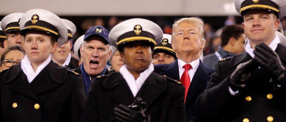 U.S. President Donald Trump is joined by Secretary of the Navy Richard Spencer at the Army-Navy college football game at Lincoln Financial Field in Philadelphia