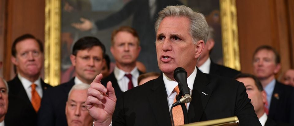 House Minority Leader Kevin McCarthy, Republican of California, speaks during a press conference on the impeachment process in the Rayburn Room of the US Capitol in Washington, D.C., on Oct. 31, 2019. (MANDEL NGAN/AFP via Getty Images)