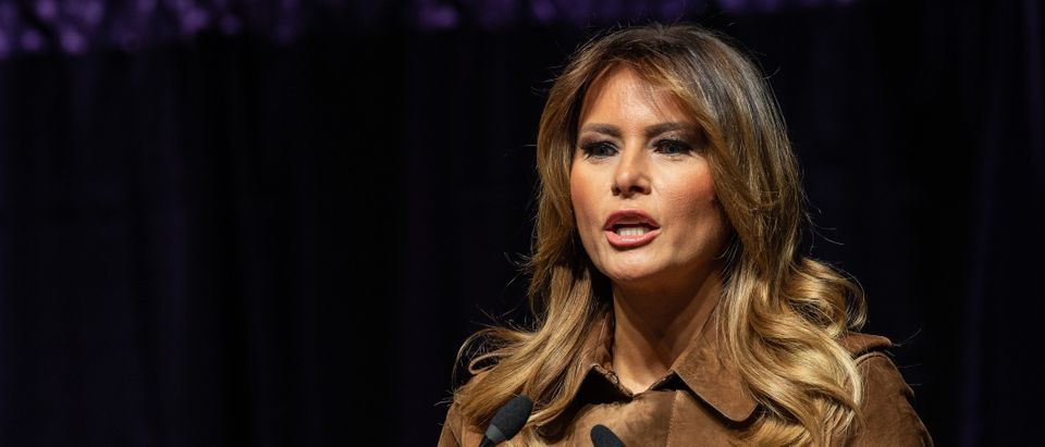 US First Lady Melania Trump addresses the B'More Youth Summit in Baltimore, Maryland, on November 26, 2019. (NICHOLAS KAMM/AFP via Getty Images)