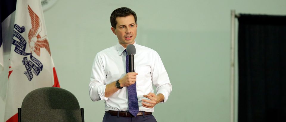 Democratic presidential South Bend, Indiana, Mayor Pete Buttigieg speaks to guests during the Finkenauer Fish Fry at the Hawkeye Downs Event Center on Nov. 2, 2019 in Cedar Rapids, Iowa. (Photo by Joshua Lott/Getty Images)