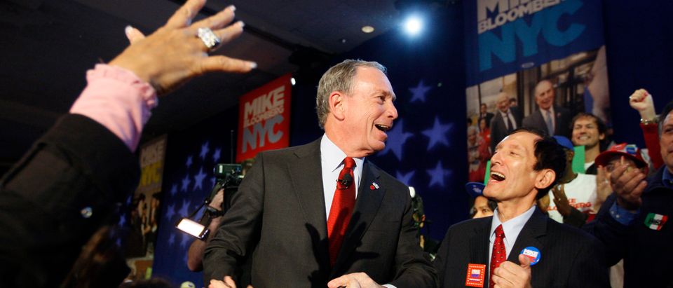 New York City Mayor Michael Bloomberg greets supporters after his election win in New York