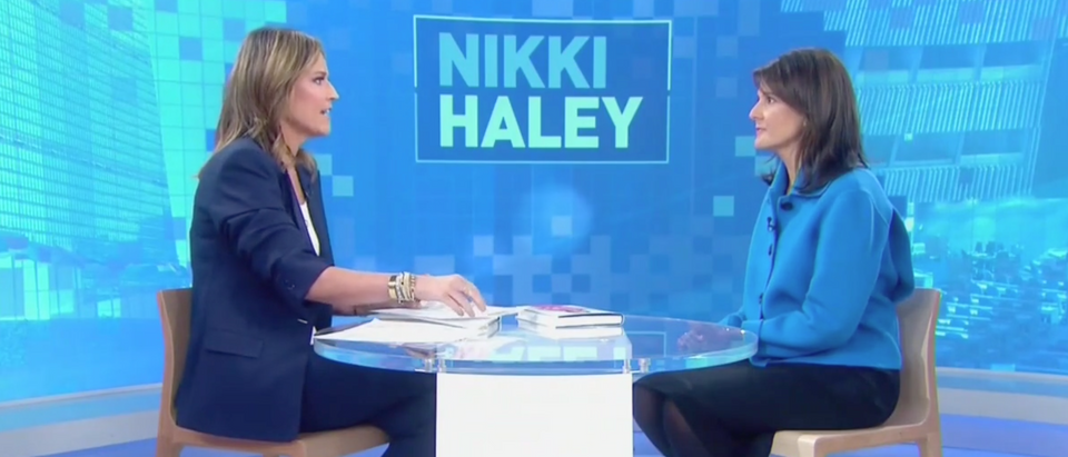 Nikki Haley during a live interview with NBC's Savannah Guthrie Tuesday. (Screenshot NBC News, Today)