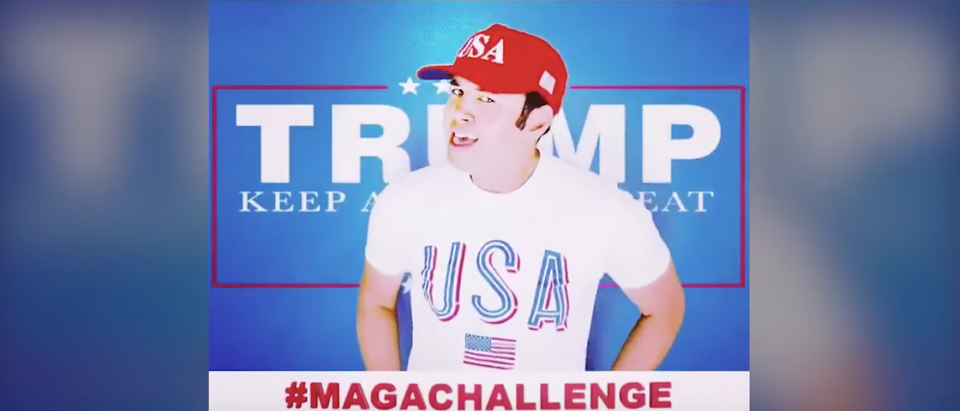MAGA Hat challenge (DCNF YouTube screenshot)