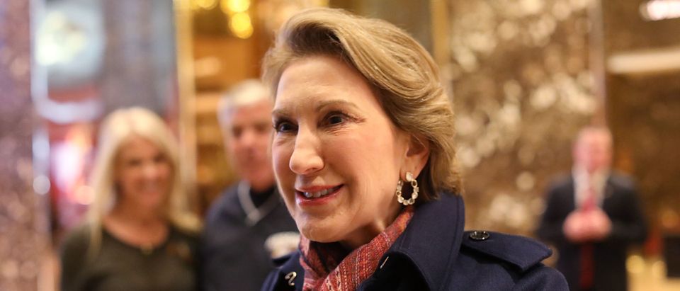 Former Republican presidential candidate Carly Fiorina speaks to the media after a meeting at Trump Tower on Dec. 12, 2016 in New York City. (Photo by Spencer Platt/Getty Images)