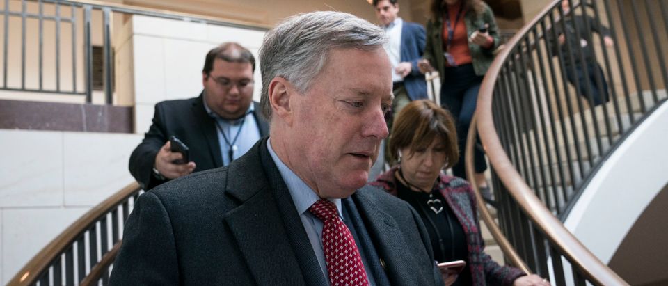 WASHINGTON, DC - NOVEMBER 16: U.S. Representative Mark Meadows (R-NC) speaks to reporters as he arrives to the Capitol for a closed door deposition with Mark Sandy, a senior career official at the Office of Management and Budget, regarding whether President Donald Trump ordered a hold on military assistance to Ukraine on November 16, 2019 in Washington, DC. (Photo by Sarah Silbiger/Getty Images)
