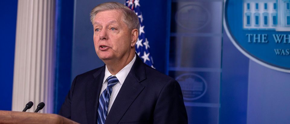 U.S. Senator Lindsey Graham (R-SC) speaks to the media after President Donald Trump delivered remarks on the death of ISIS leader Abu Bakr al-Baghdadi, at the White House on October 27, 2019 in Washington, DC. President Trump had announced that ISIS leader Abu Bakr al-Baghdadi has been killed in a military operation in northwest Syria. (Photo by Tasos Katopodis/Getty Images)
