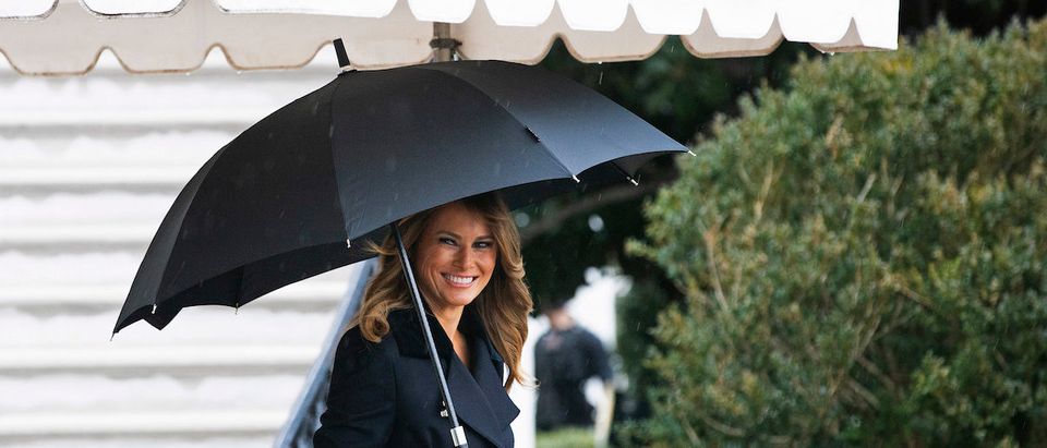 U.S. first lady Melania Trump leaves the White House before boarding Marine One on the South Lawn December 02, 2019 in Washington, DC. The first lady is traveling with her husband, President Donald Trump who is headed to London for meetings with fellow North Atlantic Treaty Organization leaders on the 70th anniversary of the military alliance, which French President Emanuel Macron recently described as having 'brain death.' (Photo by Chip Somodevilla/Getty Images)