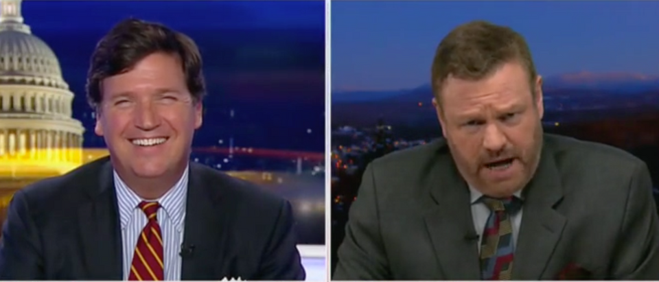 Tucker Carlson speaks with guest Mark Steyn. Screen Shot/Fox News