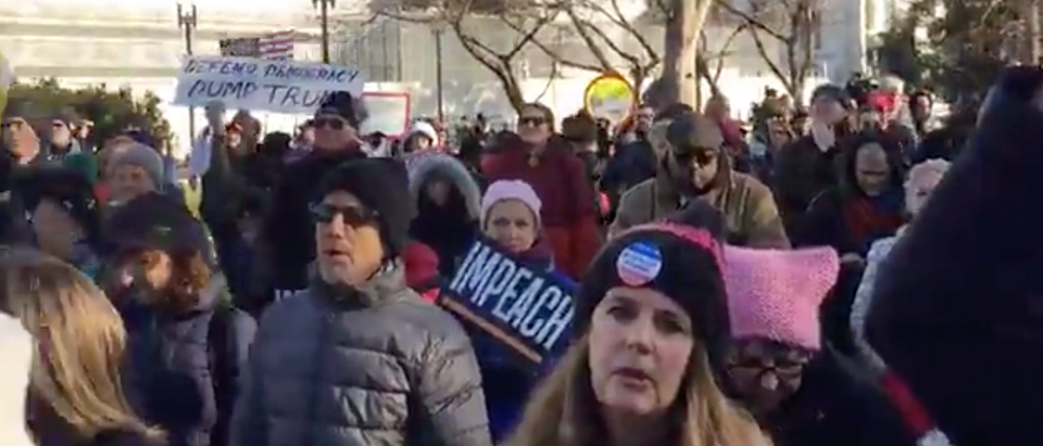 Pro-impeachment protestors gathered near the Capitol in Washington, D.C. Wednesday ahead of the impeachment vote. (Screenshot Facebook Live Video, The Daily Caller)