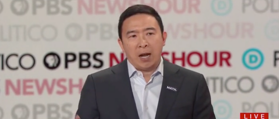Andrew Yang rips into the media during the Democratic December debate. (Screenshot CNN)