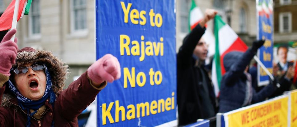 People hold a demonstration, in support of the ongoing anti-regime protests happening in Iran, outside Downing Street in London