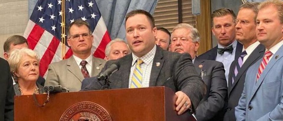 TN State Rep. Micah Van Huss speaks in January at a ceremony for the introduction of a fetal heartbeat bill (photo used with permission)