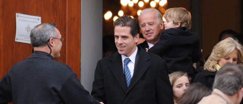 U.S. Vice President Biden and his son Hunter Biden depart after a pre-inauguration church service in Washington
