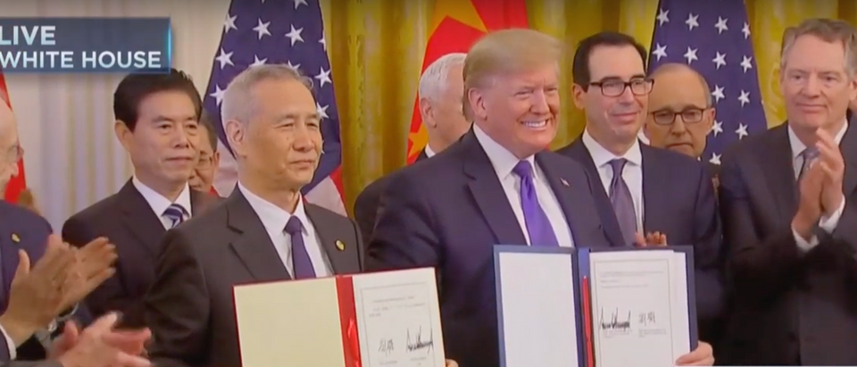 Trump signed phase one of a historic trade agreement with China Wednesday. (Screenshot CNBC, The Exchange)