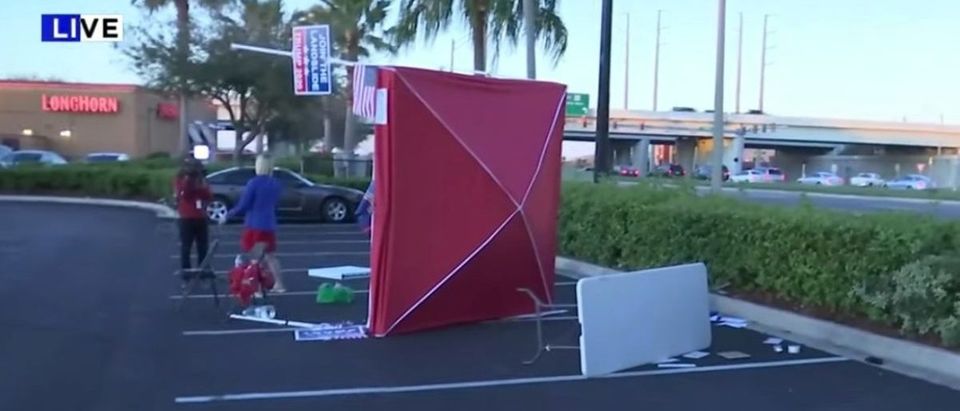 Here is footage from Jacksonville 4 after a man driving a van plowed through a Duval County GOP voter registration tent, Feb. 8, 2020. (YouTube screen capture/News4Jax)