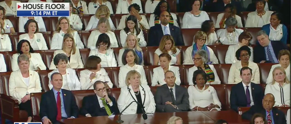 Democrats sat quietly as Republicans applauded the lowest women's unemployment numbers in years Tuesday night at the State of the Union. screenshot