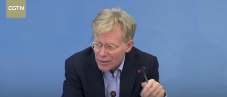 Dr. Bruce Aylward speaks at WHO press conference, Feb. 27, 2020. (CGTN/YouTube screen capture)