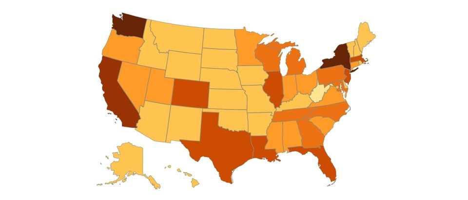 Map of coronavirus cases in the United States (Andrew Kerr/Screenshot)